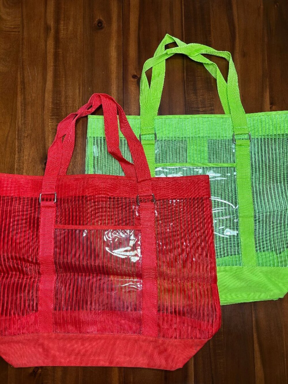 2 Tote Bags - Lime Green and Red